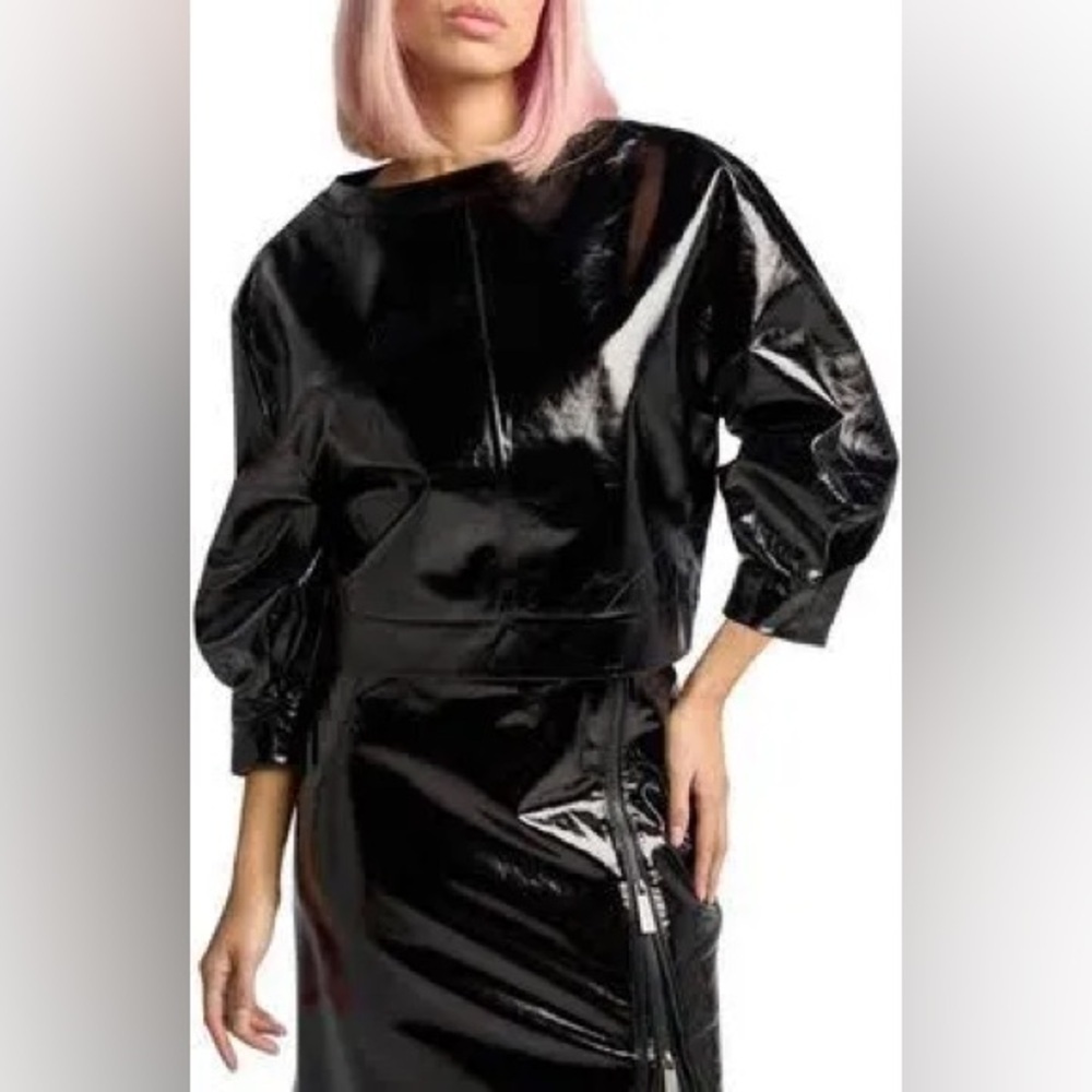 REVOLVE Lita by Ciara Genuine Lamb Leather Liquid Look Cropped Top